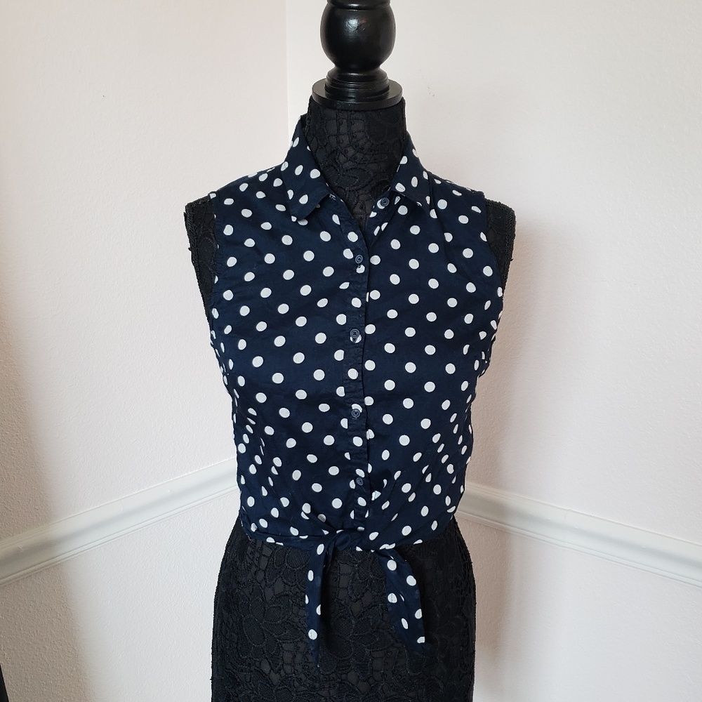 Aeropostale Navy Blue Polka Dot Tie Tank Top